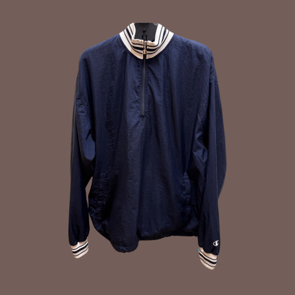 Champion Half-Zip Pullover | Navy Striped | Size XL | Vintage - Picture 1 of 6